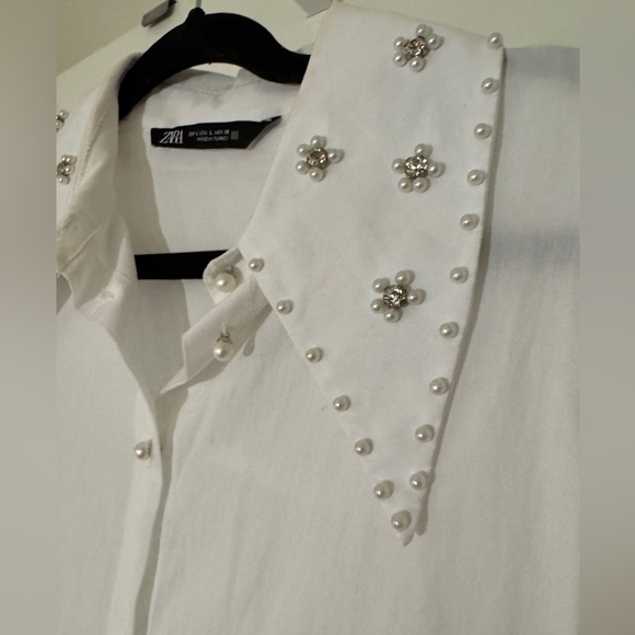 Zara Tops - Zara White Shirt with Pearl Embellishments